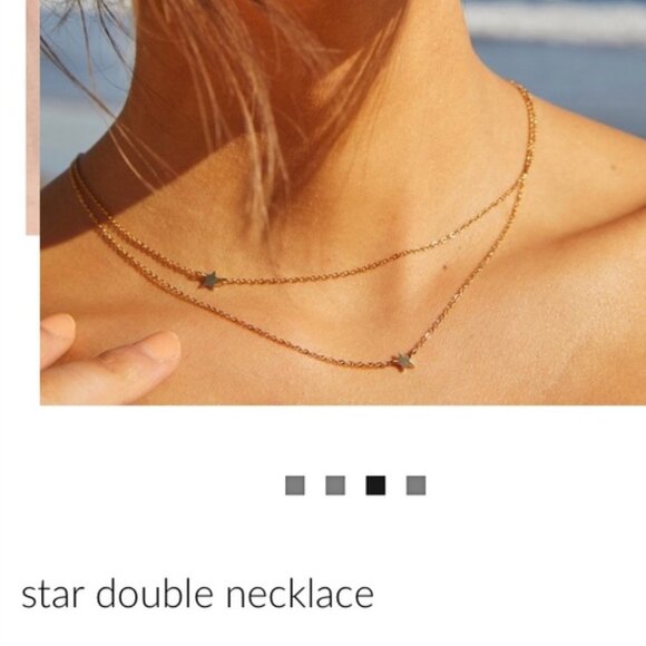 ⭐ ⭐ NWT - JZJ Jennifer Zeuner Gold Tone Double Chain Star Necklace Layered - Picture 2 of 6